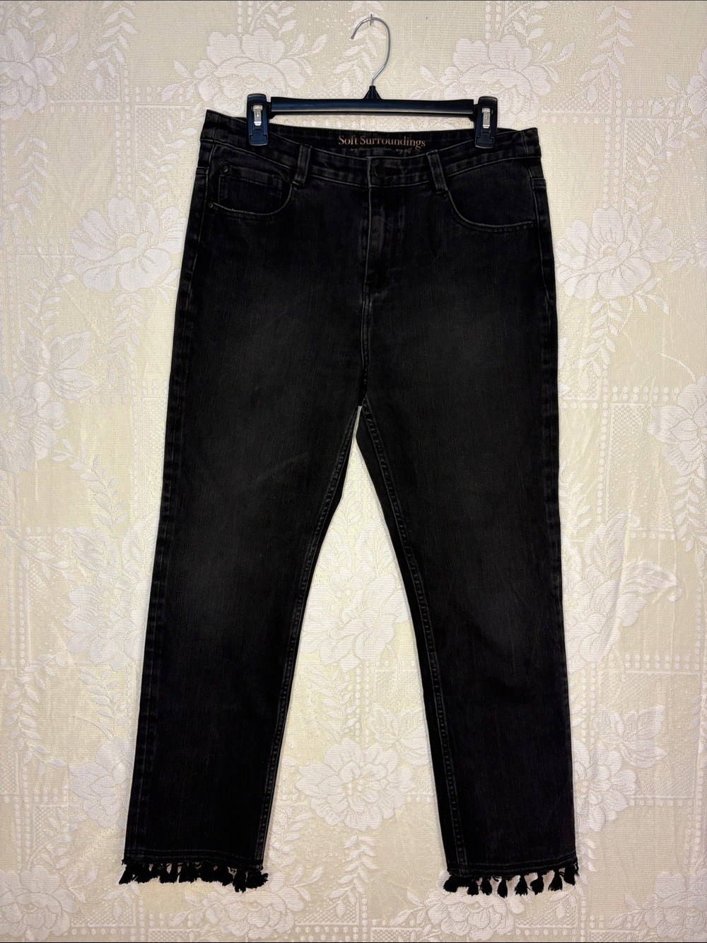 Soft Surroundings Black Relaxed Men’s Jeans with Tassel Hem